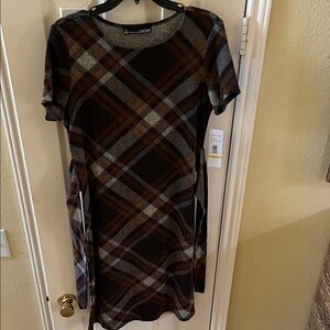 NWT-Chetta B Brown and Black Plaid Midi Dress